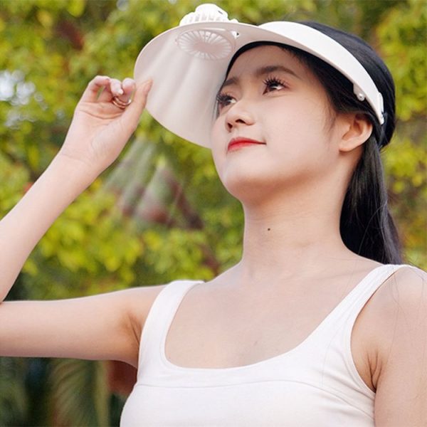 Summer Outdoor Sun Protection Adjustable Rotating Fan Sun Hat (White) - Image 11