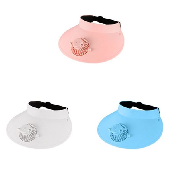 Summer Outdoor Sun Protection Adjustable Rotating Fan Sun Hat (White) - Image 2
