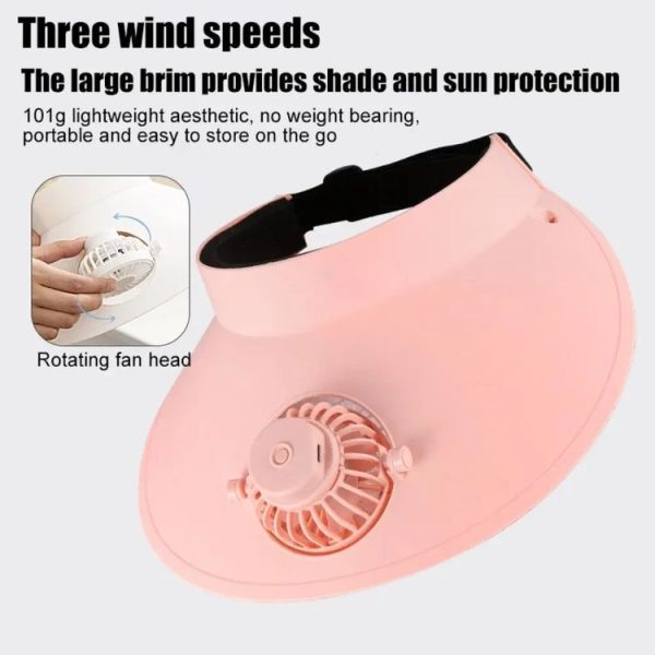 Summer Outdoor Sun Protection Adjustable Rotating Fan Sun Hat (White) - Image 7