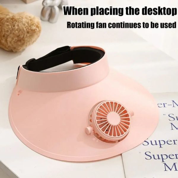 Summer Outdoor Sun Protection Adjustable Rotating Fan Sun Hat (White) - Image 9