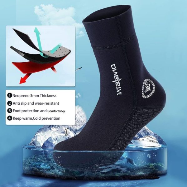 DIVESTAR Diving Neoprene Socks For Men Women Scuba Booties, Spec: 3mm Black (S 37-38) - Image 2