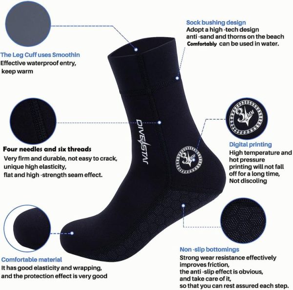 DIVESTAR Diving Neoprene Socks For Men Women Scuba Booties, Spec: 3mm Black (S 37-38) - Image 4