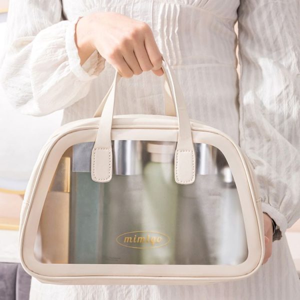 PU Dry And Wet Separation Washing Bag Double Layer Large Capacity Handheld Cosmetic Bag, Color: Pink Large - Image 10