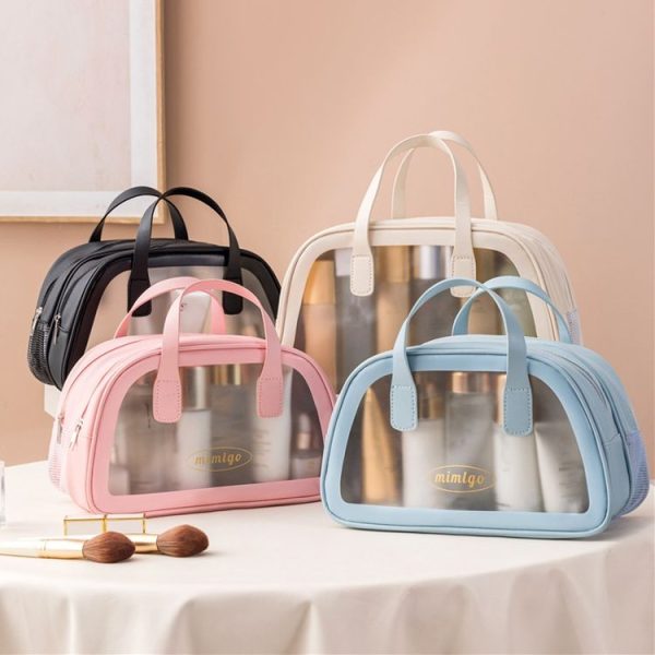 PU Dry And Wet Separation Washing Bag Double Layer Large Capacity Handheld Cosmetic Bag, Color: Pink Large - Image 2