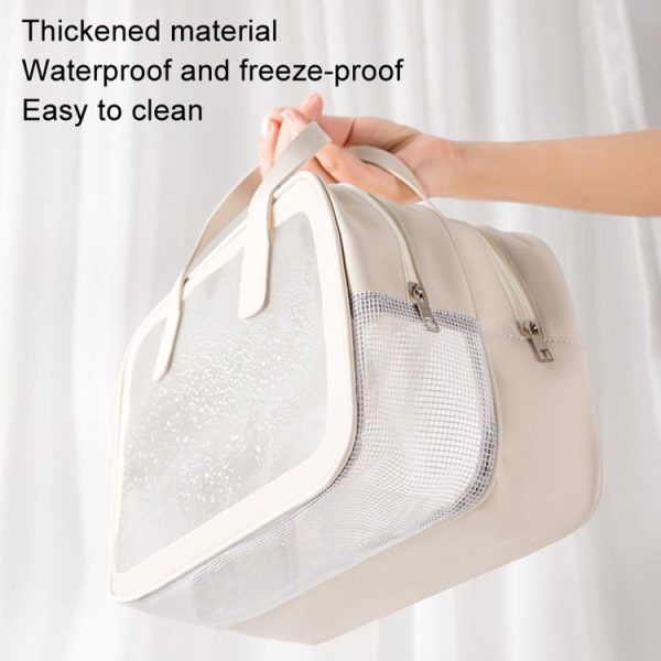 PU Dry And Wet Separation Washing Bag Double Layer Large Capacity Handheld Cosmetic Bag, Color: Pink Large - Image 4