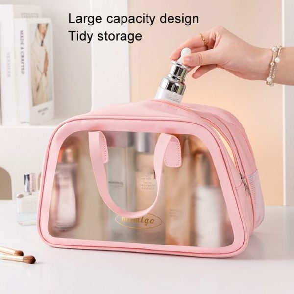 PU Dry And Wet Separation Washing Bag Double Layer Large Capacity Handheld Cosmetic Bag, Color: Pink Large - Image 5