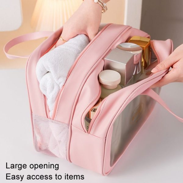 PU Dry And Wet Separation Washing Bag Double Layer Large Capacity Handheld Cosmetic Bag, Color: Pink Large - Image 6