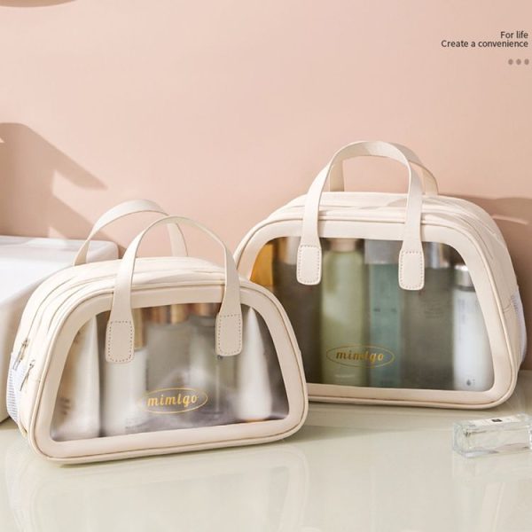 PU Dry And Wet Separation Washing Bag Double Layer Large Capacity Handheld Cosmetic Bag, Color: Pink Large - Image 9