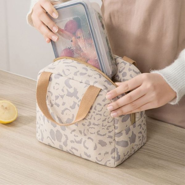 Ink Pattern Insulated Lunch Bag Lunch Box Bag Outdoor Travel Ice Pack Picnic Bag (Beige) - Image 8
