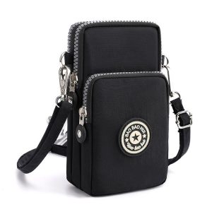 Crossbody Mobile Phone Bag Vertical Coin Purse with Armband for Women (Black)