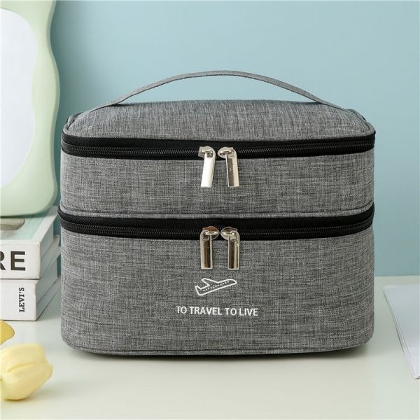 Cationic Double Layer Cosmetic Bag Large Capacity Handheld Wash Bag Thickened Waterproof Travel Storage Bag (Grey)