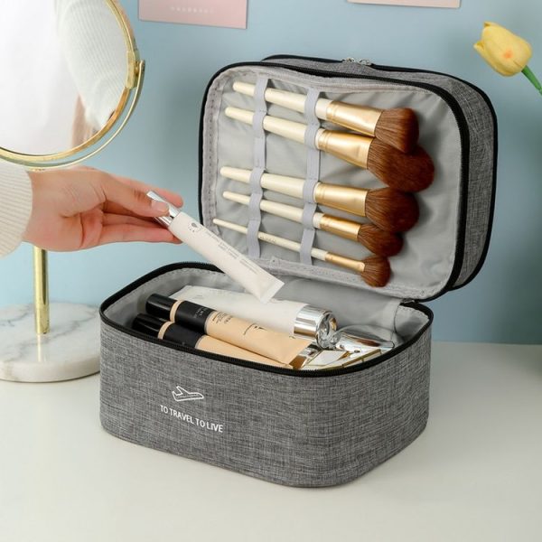 Cationic Double Layer Cosmetic Bag Large Capacity Handheld Wash Bag Thickened Waterproof Travel Storage Bag (Grey) - Image 4