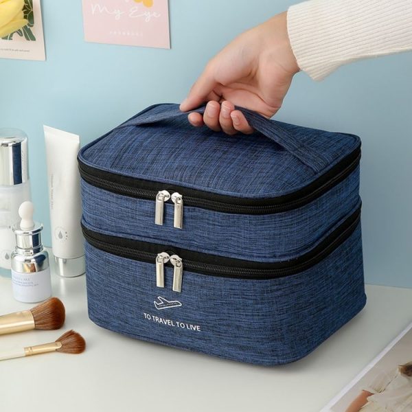 Cationic Double Layer Cosmetic Bag Large Capacity Handheld Wash Bag Thickened Waterproof Travel Storage Bag (Grey) - Image 5