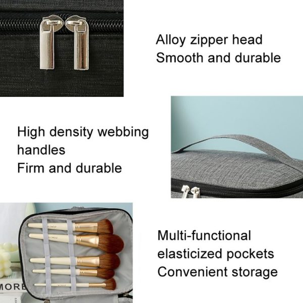 Cationic Double Layer Cosmetic Bag Large Capacity Handheld Wash Bag Thickened Waterproof Travel Storage Bag (Grey) - Image 6