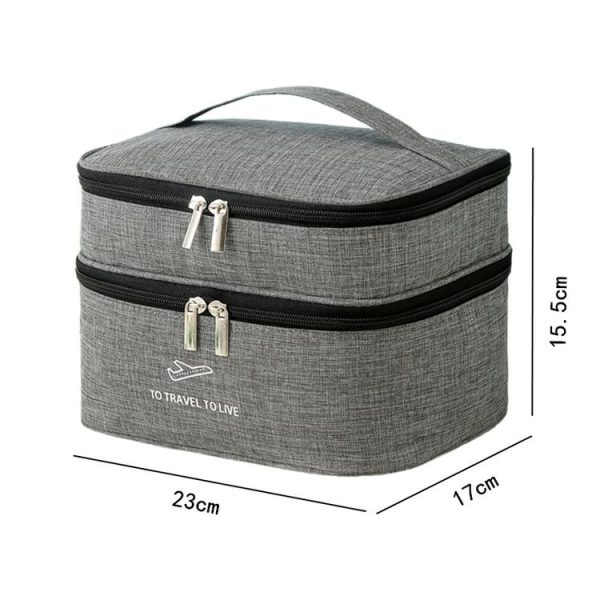 Cationic Double Layer Cosmetic Bag Large Capacity Handheld Wash Bag Thickened Waterproof Travel Storage Bag (Grey) - Image 7