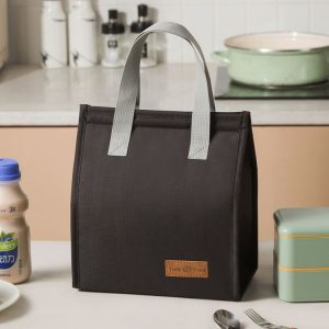 Vertical Tote Cationic Bento Warm Bag Lunch Box Bag (Black)