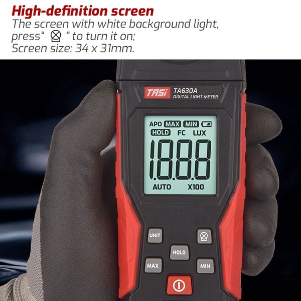 TASI TA630A Integrated Digital Light Meter Illuminance Lux Meter Backlight LCD Display 0.1-200000LUX / 0.01-20000FC Light Sensor Tester - Image 6