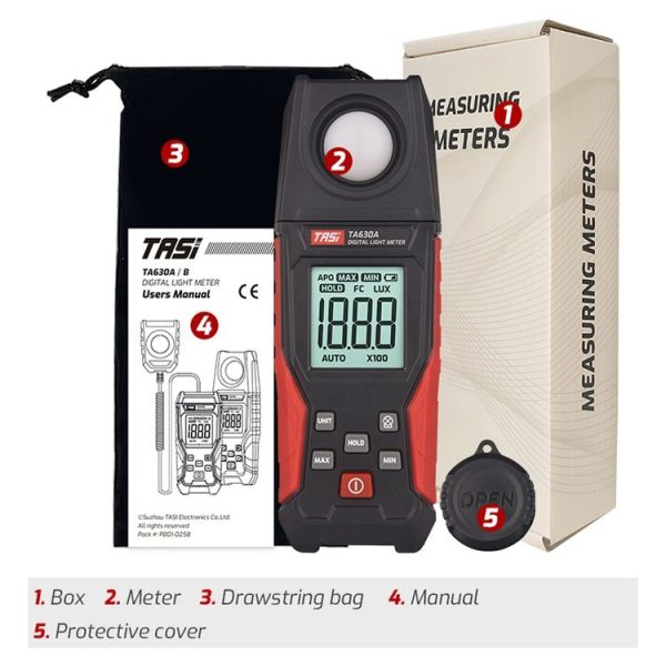 TASI TA630A Integrated Digital Light Meter Illuminance Lux Meter Backlight LCD Display 0.1-200000LUX / 0.01-20000FC Light Sensor Tester - Image 8