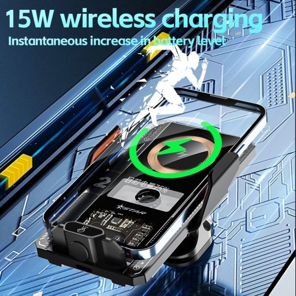 15W QI Protocol Wireless Car Charger Smart Induction Phone Holder (Black) - Image 11