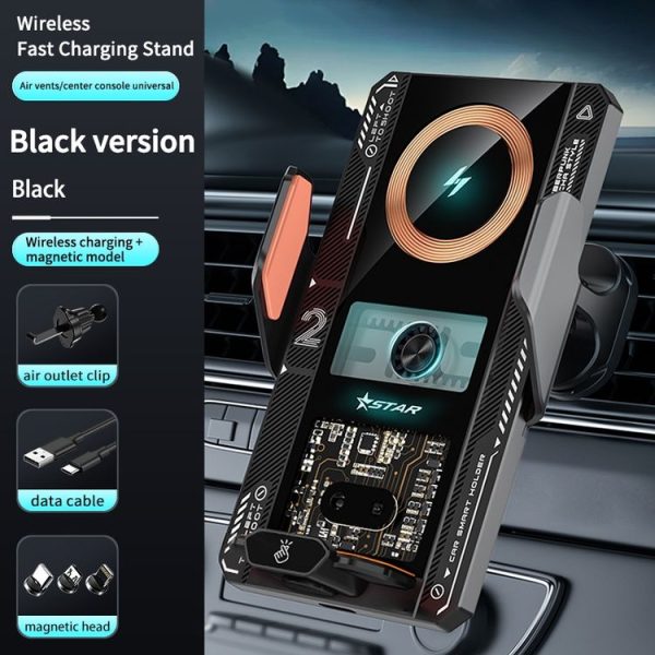 15W QI Protocol Wireless Car Charger Smart Induction Phone Holder (Black) - Image 2