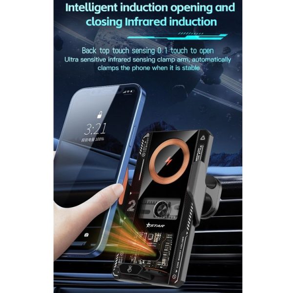 15W QI Protocol Wireless Car Charger Smart Induction Phone Holder (Black) - Image 6