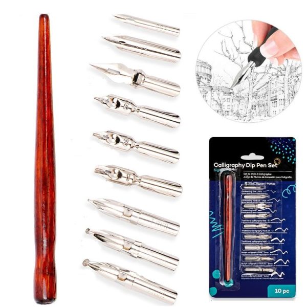 9 Calligraphy Nibs+ Dip Pen Set For Cartoon Sketching Art Drawing