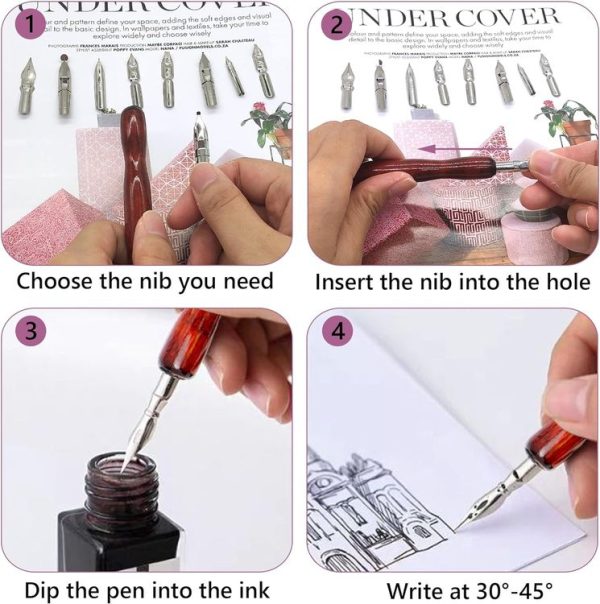 9 Calligraphy Nibs+ Dip Pen Set For Cartoon Sketching Art Drawing - Image 4