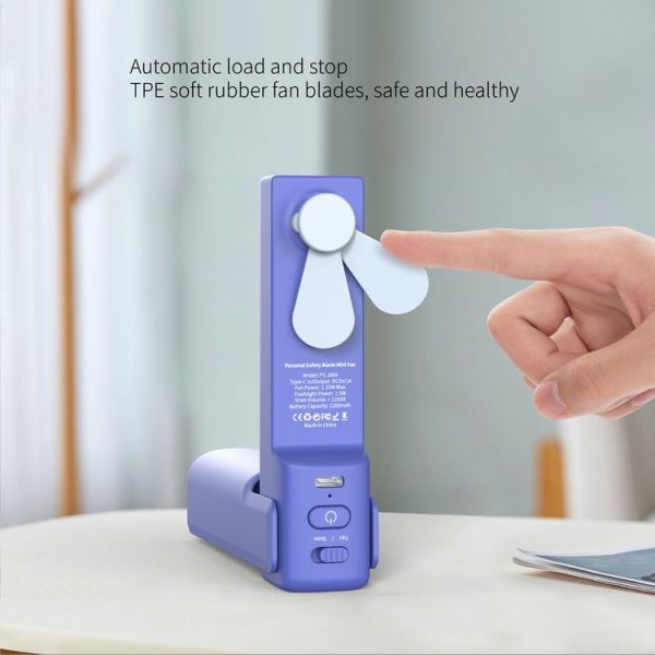 PS-J009 4-In-1 LED Light Buzzer Alarm Mini Folding Handheld Fan (Milk White) - Image 10