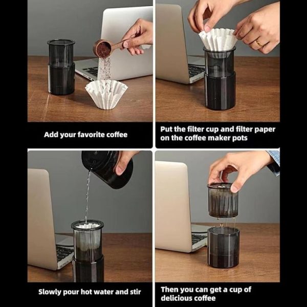 3 In 1 Pour Over Coffee Maker with Filter Cup for Camping Travel Office Gradient Black - Image 7