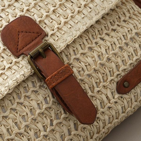 Women Retro Messenger Bag Travel Crossbody Straw Bag (Khaki) - Image 3