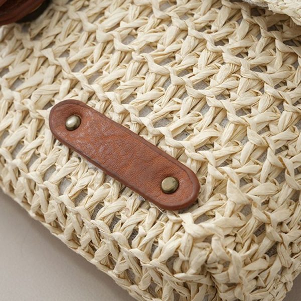 Women Retro Messenger Bag Travel Crossbody Straw Bag (Khaki) - Image 4