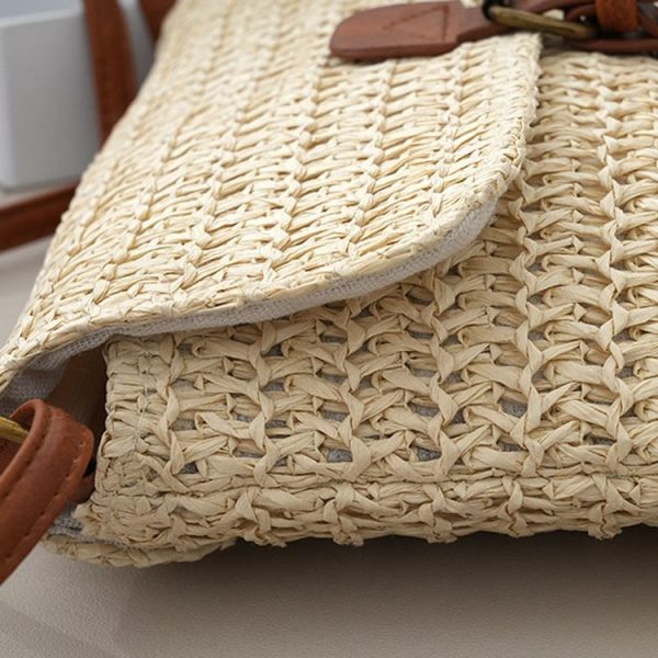 Women Retro Messenger Bag Travel Crossbody Straw Bag (Khaki) - Image 5
