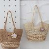 Knitting Straw Shoulder Bag Hollow Wave Large Capacity Tote Bag With Lining (Light Brown) - Image 2