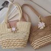 Knitting Straw Shoulder Bag Hollow Wave Large Capacity Tote Bag With Lining (Light Brown) - Image 4