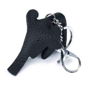 Leather Cute Elephant Keychain Car Key Pendant Bag Doll Decoration (Black)