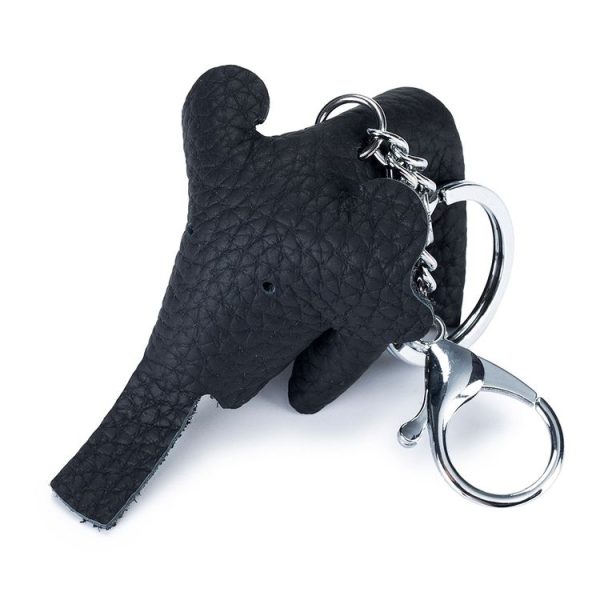 Leather Cute Elephant Keychain Car Key Pendant Bag Doll Decoration (Black)
