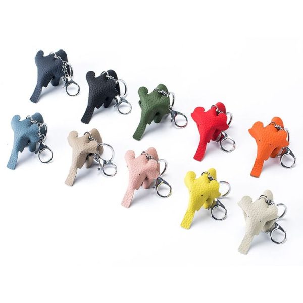 Leather Cute Elephant Keychain Car Key Pendant Bag Doll Decoration (Black) - Image 2