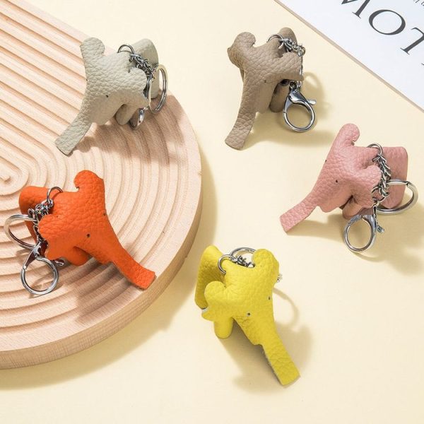 Leather Cute Elephant Keychain Car Key Pendant Bag Doll Decoration (Black) - Image 3