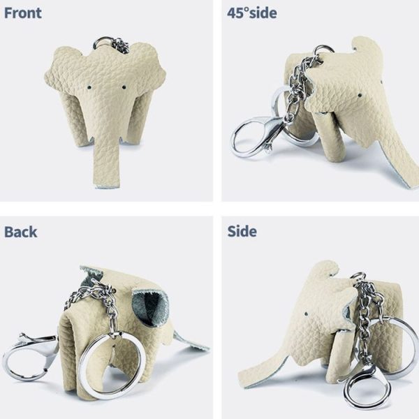 Leather Cute Elephant Keychain Car Key Pendant Bag Doll Decoration (Black) - Image 5