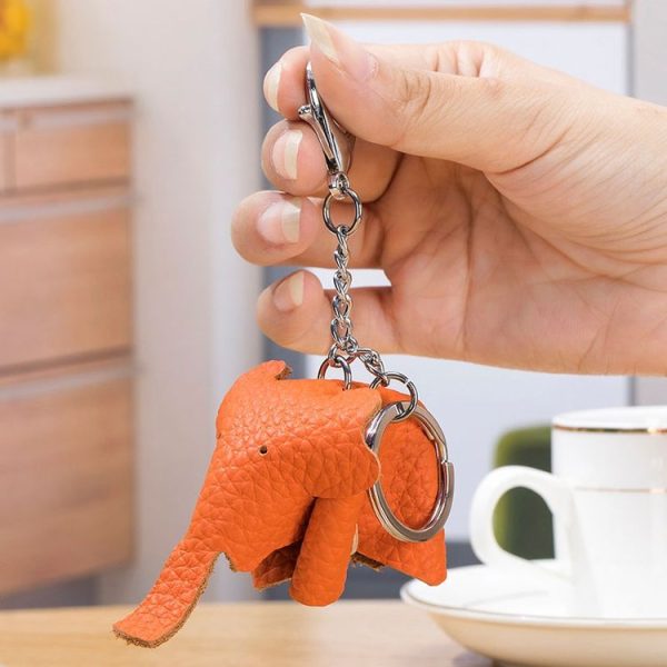 Leather Cute Elephant Keychain Car Key Pendant Bag Doll Decoration (Black) - Image 7