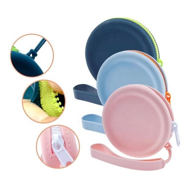 Circular Pet Snack Coin Purse Zipper Silicone Earphones Storage Bag (Sky Blue) - Image 2