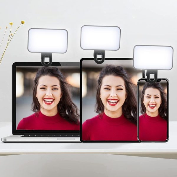 Selfie Fill Light Rechargeable 3 Color Temperature Clip On For Phone, Laptop, Tablet Meeting (Black) - Image 2
