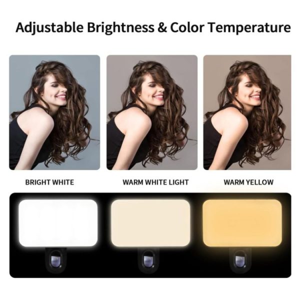 Selfie Fill Light Rechargeable 3 Color Temperature Clip On For Phone, Laptop, Tablet Meeting (Black) - Image 4