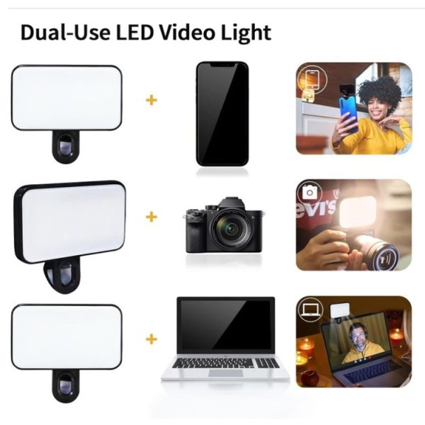 Selfie Fill Light Rechargeable 3 Color Temperature Clip On For Phone, Laptop, Tablet Meeting (Black) - Image 6