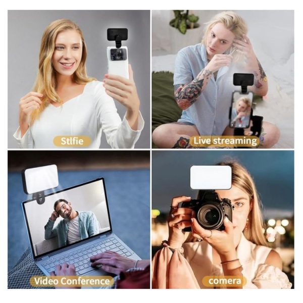 Selfie Fill Light Rechargeable 3 Color Temperature Clip On For Phone, Laptop, Tablet Meeting (Black) - Image 8