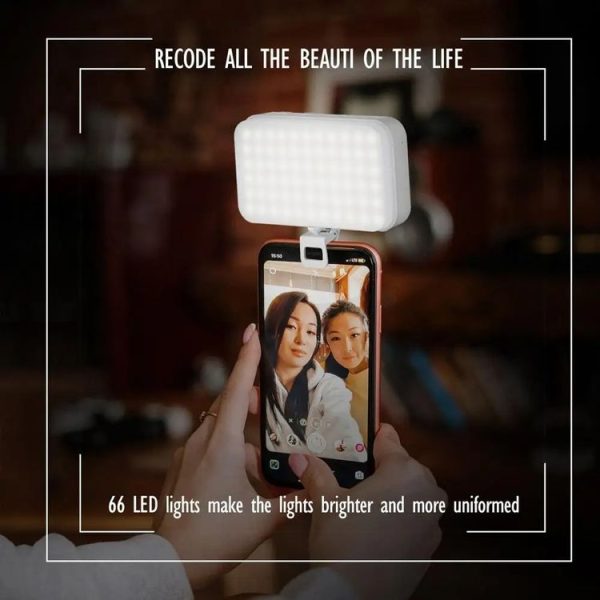 66 LEDs Selfie Fill Light Rechargeable 3 Modes Clip-on Pocket Light For Phone, Laptop, Tablet Meeting (White) - Image 3