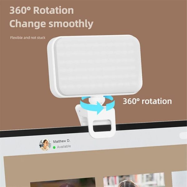 66 LEDs Selfie Fill Light Rechargeable 3 Modes Clip-on Pocket Light For Phone, Laptop, Tablet Meeting (White) - Image 6