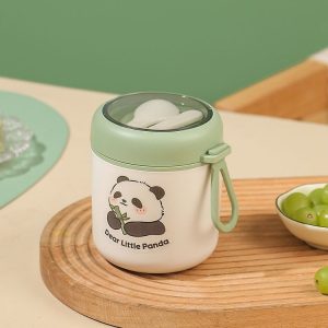 304 Stainless Steel Breakfast Cup Insulated Soup Cup with Lid and Spoon, Spec: Panda+Stickers