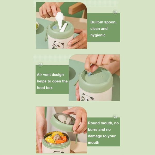 304 Stainless Steel Breakfast Cup Insulated Soup Cup with Lid and Spoon, Spec: Panda+Stickers - Image 7