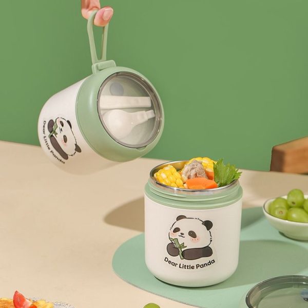 304 Stainless Steel Breakfast Cup Insulated Soup Cup with Lid and Spoon, Spec: Panda+Stickers - Image 8